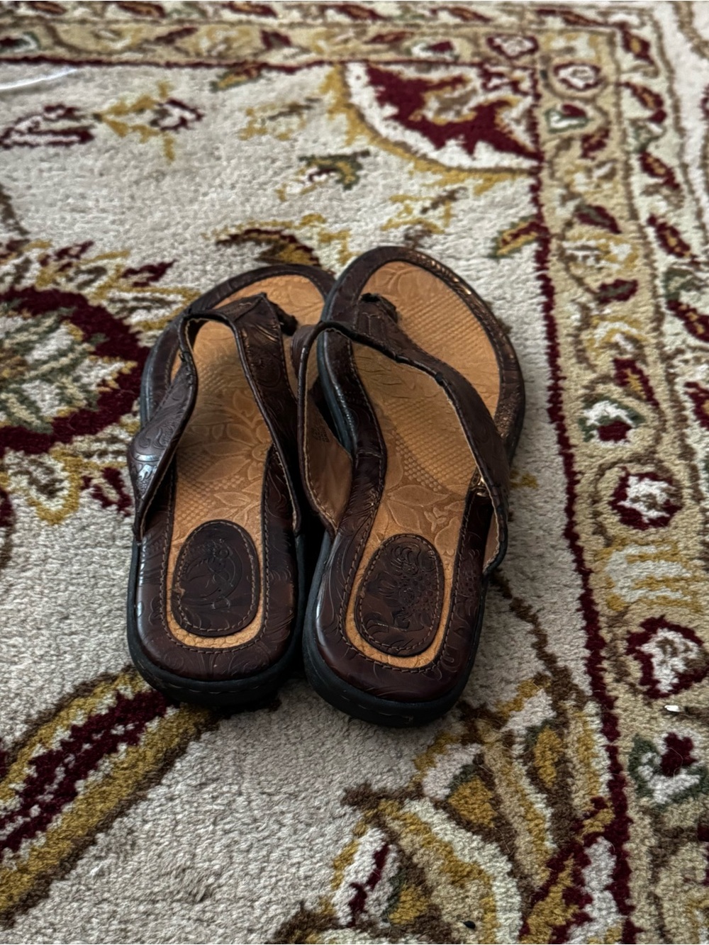 Boc Brown Embossed Leather Flip Flop Sandals - Brown/Tan - Picture 4 of 5